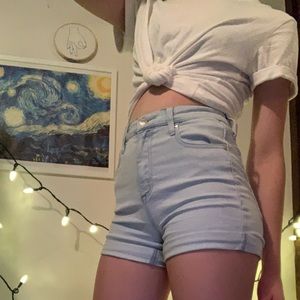 light wash high waisted jean shorts